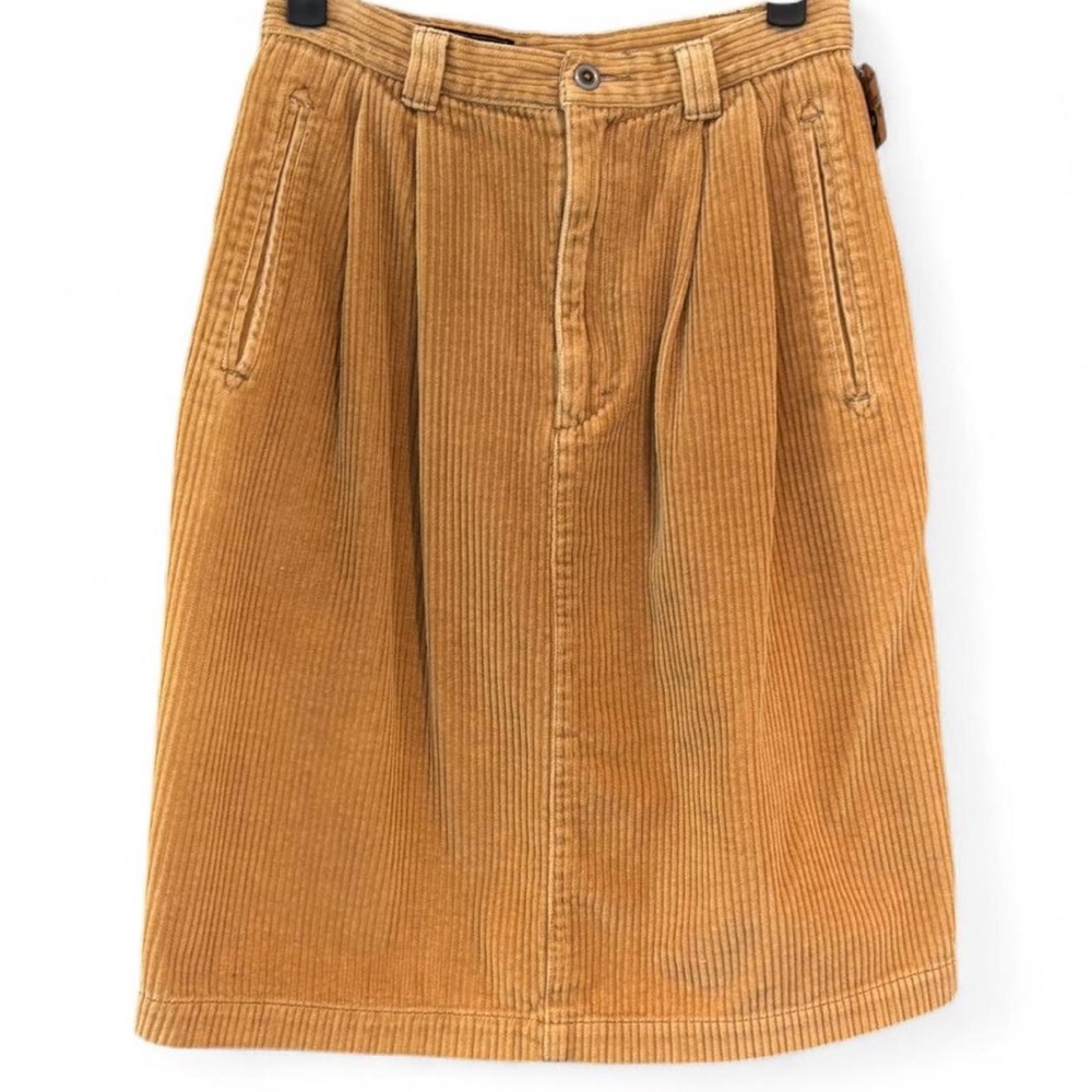 VINTAGE 90s Eddie Bauer Wide Corduroy Zip Front Skirt with Pockets